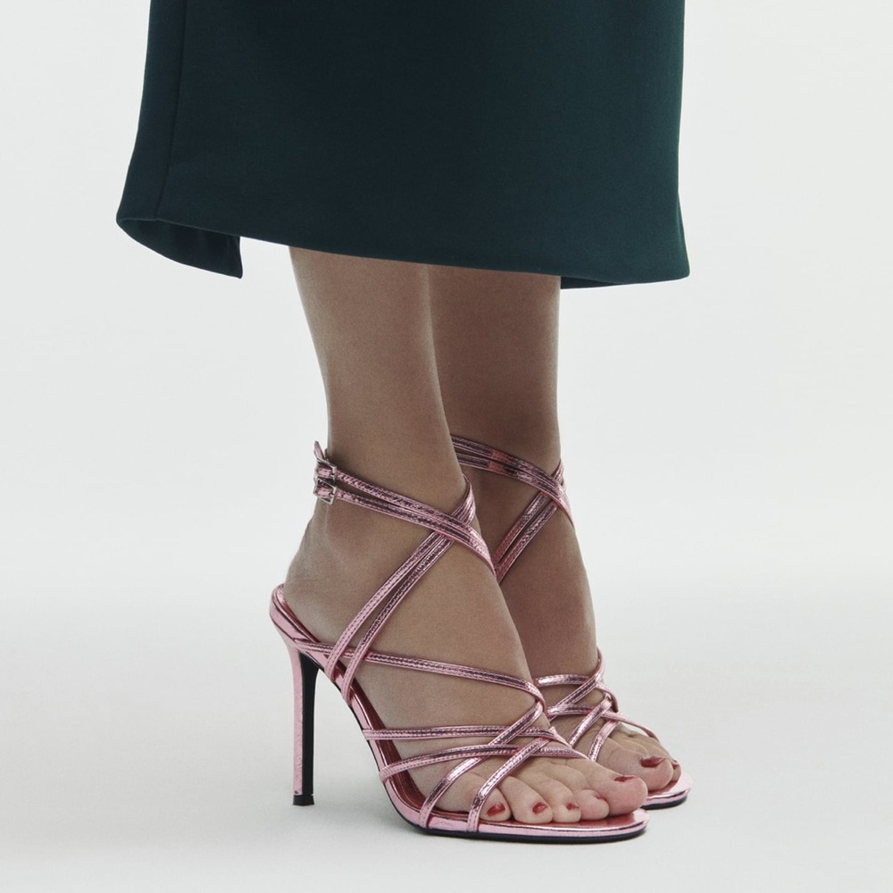 Zara pink metallic heeled leather sandals